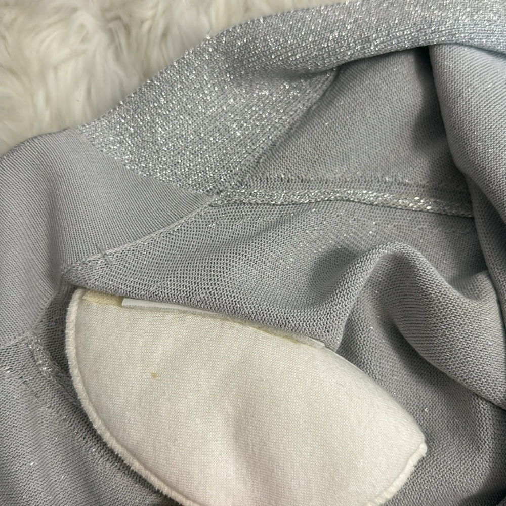 Escada Silver Shimmer Open Front Knit Cardigan Long Sleeve Luxury - Picture 12 of 12